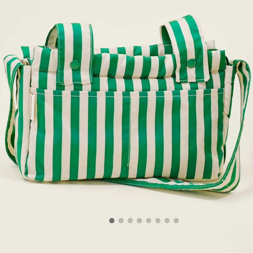 Kindred Bravely Stroller Party Caddy Bag - Green and White Striped Shoulder Bag